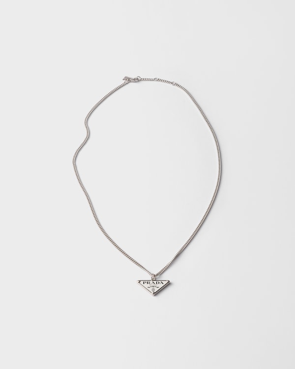 Enameled metal necklace - Steel/White Enameled metal necklace - Steel/White