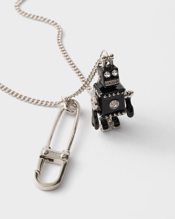 Metal and enamel necklace - Steel/Black Metal and enamel necklace - Steel/Black