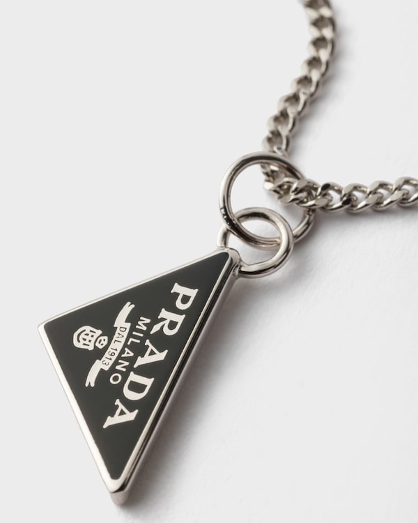 Enameled metal necklace - Steel/Black Enameled metal necklace - Steel/Black