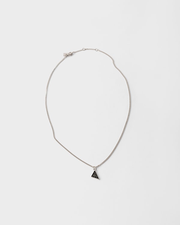 Enameled metal necklace - Steel/Black Enameled metal necklace - Steel/Black