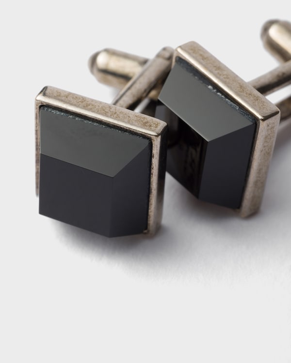 Boutons de manchette en métal et pierres fines - Onyx Boutons de manchette en métal et pierres fines - Onyx
