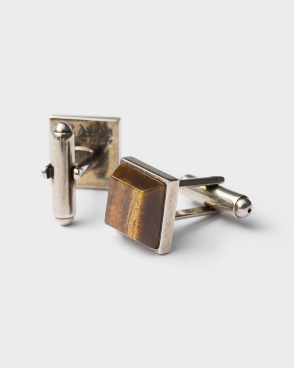 Metal and semi-precious stone cufflinks - Tiger Eye Metal and semi-precious stone cufflinks - Tiger Eye
