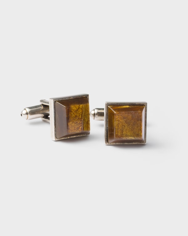 Metal and semi-precious stone cufflinks - Tiger Eye Metal and semi-precious stone cufflinks - Tiger Eye