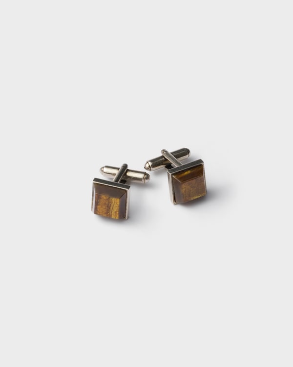 Metal and semi-precious stone cufflinks - Tiger Eye Metal and semi-precious stone cufflinks - Tiger Eye
