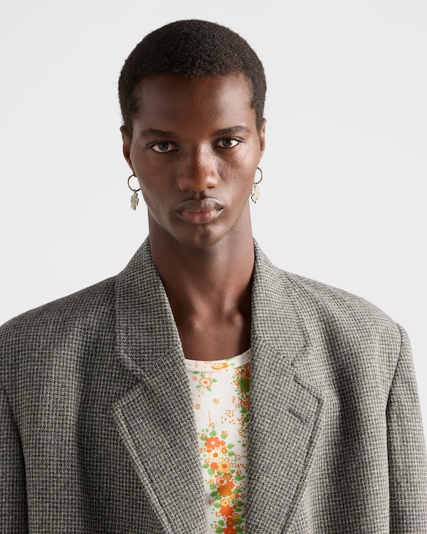 Metal hoop earrings with charm - Dark Grey Metal hoop earrings with charm - Dark Grey