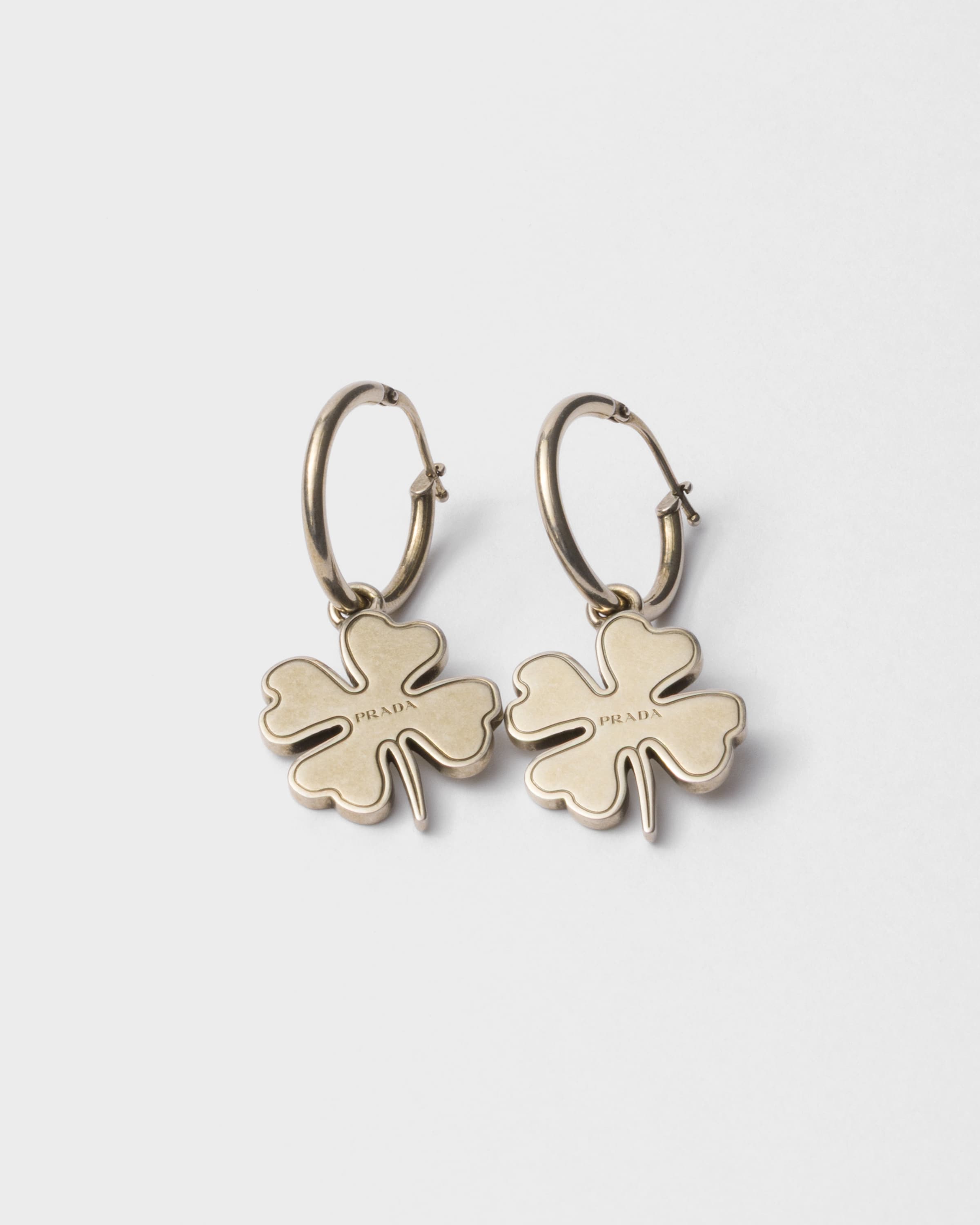 Prada Metal Hoop Earrings With Charm In Gray