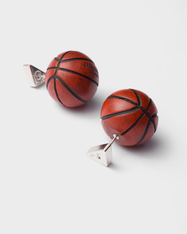 Metal basketball earrings - Pewter/Orange Metal basketball earrings - Pewter/Orange