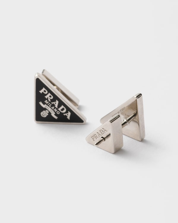 Enameled metal earrings - Steel/Black Enameled metal earrings - Steel/Black