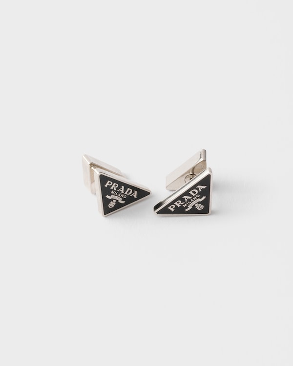 Enameled metal earrings - Steel/Black Enameled metal earrings - Steel/Black
