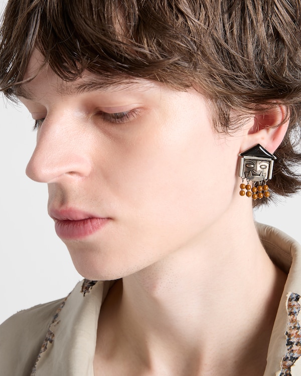 Metal and enamel earring - Black/Brown Metal and enamel earring - Black/Brown