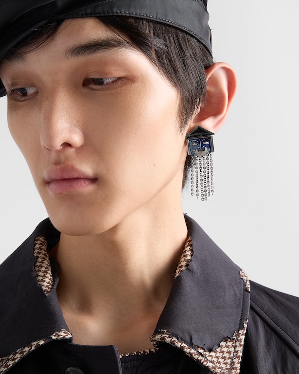 Metal and enamel earring - Black/Lapis Metal and enamel earring - Black/Lapis