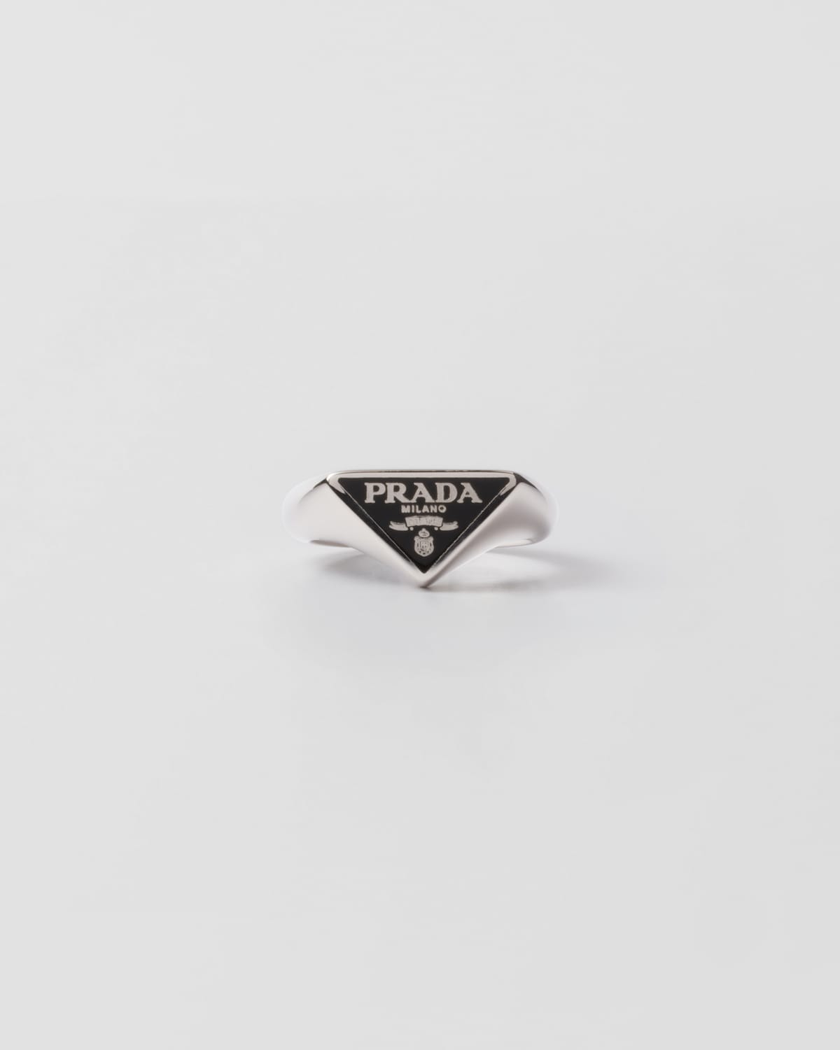 Promise Rings Prada Black Enameled Silver Ring | PRADA - United States