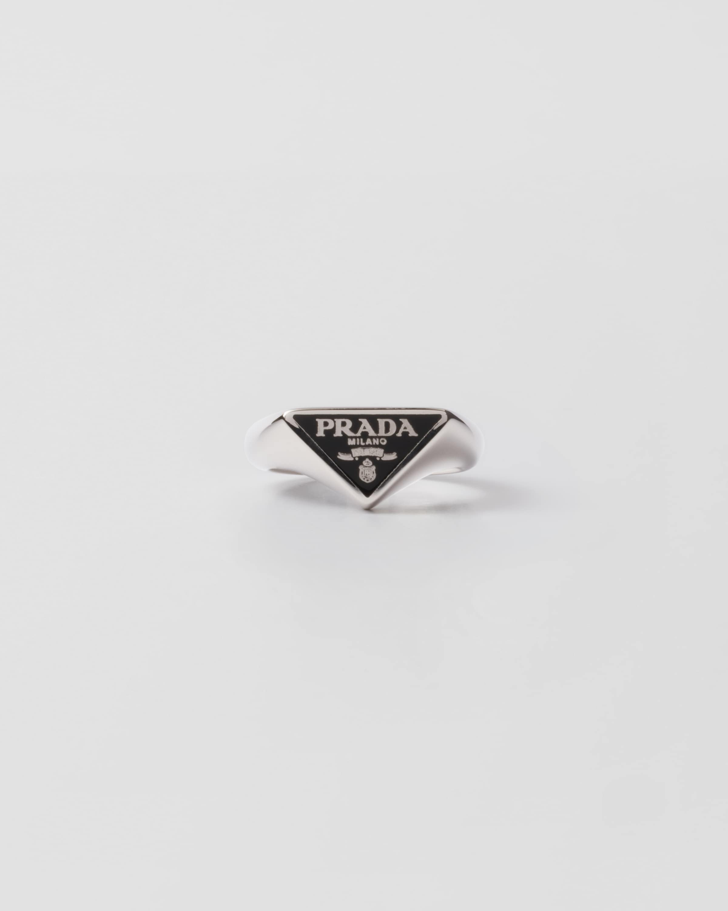 Prada Enameled Silver Ring, Man, Black, Size