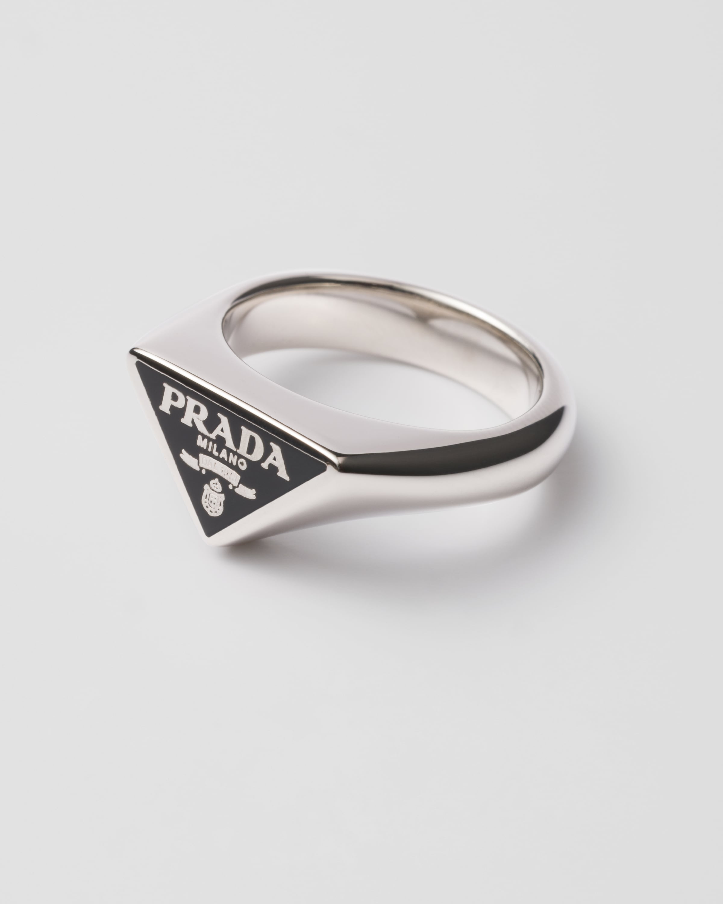 Black Enameled Silver Ring | PRADA