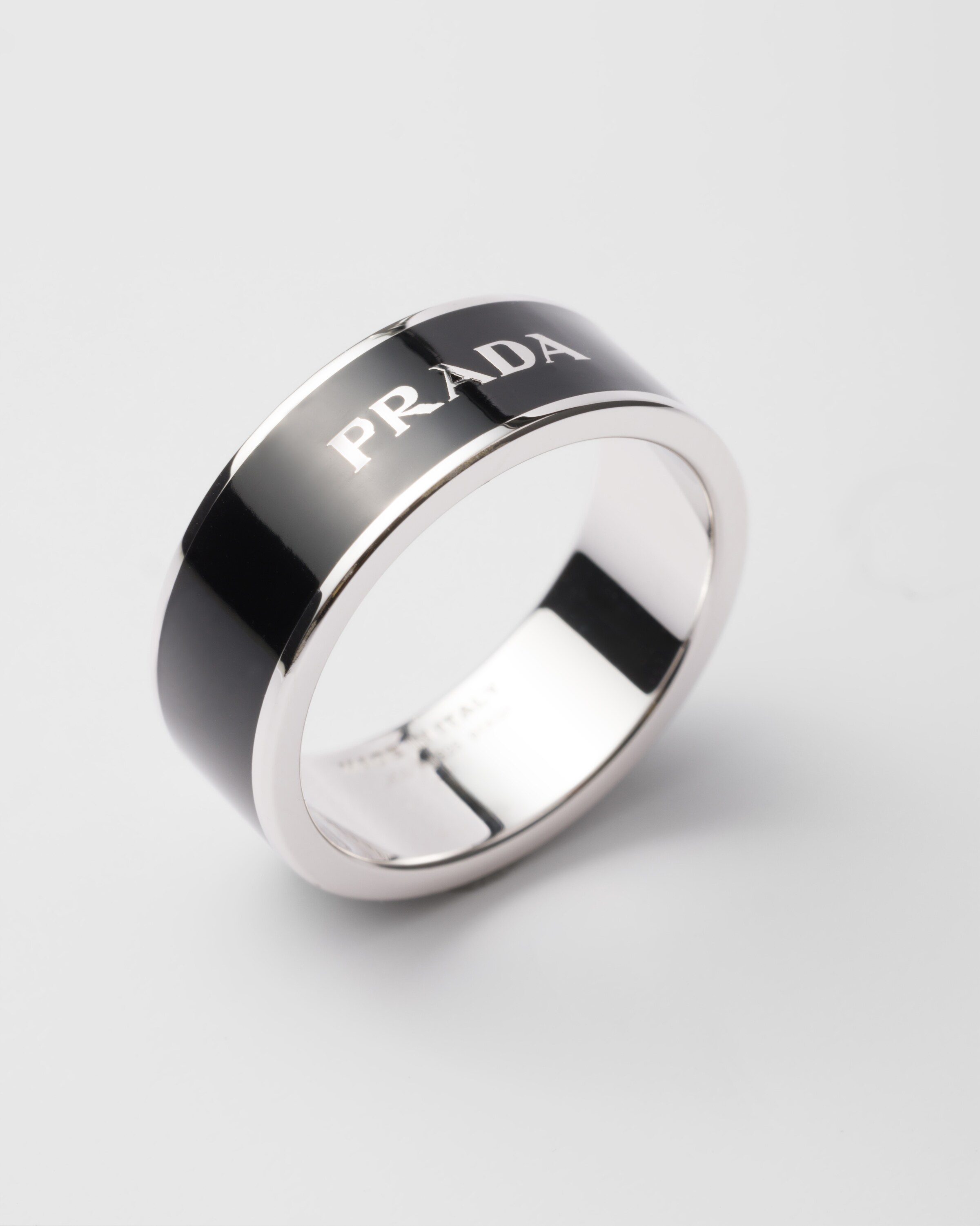 Black Enameled Silver Ring | PRADA