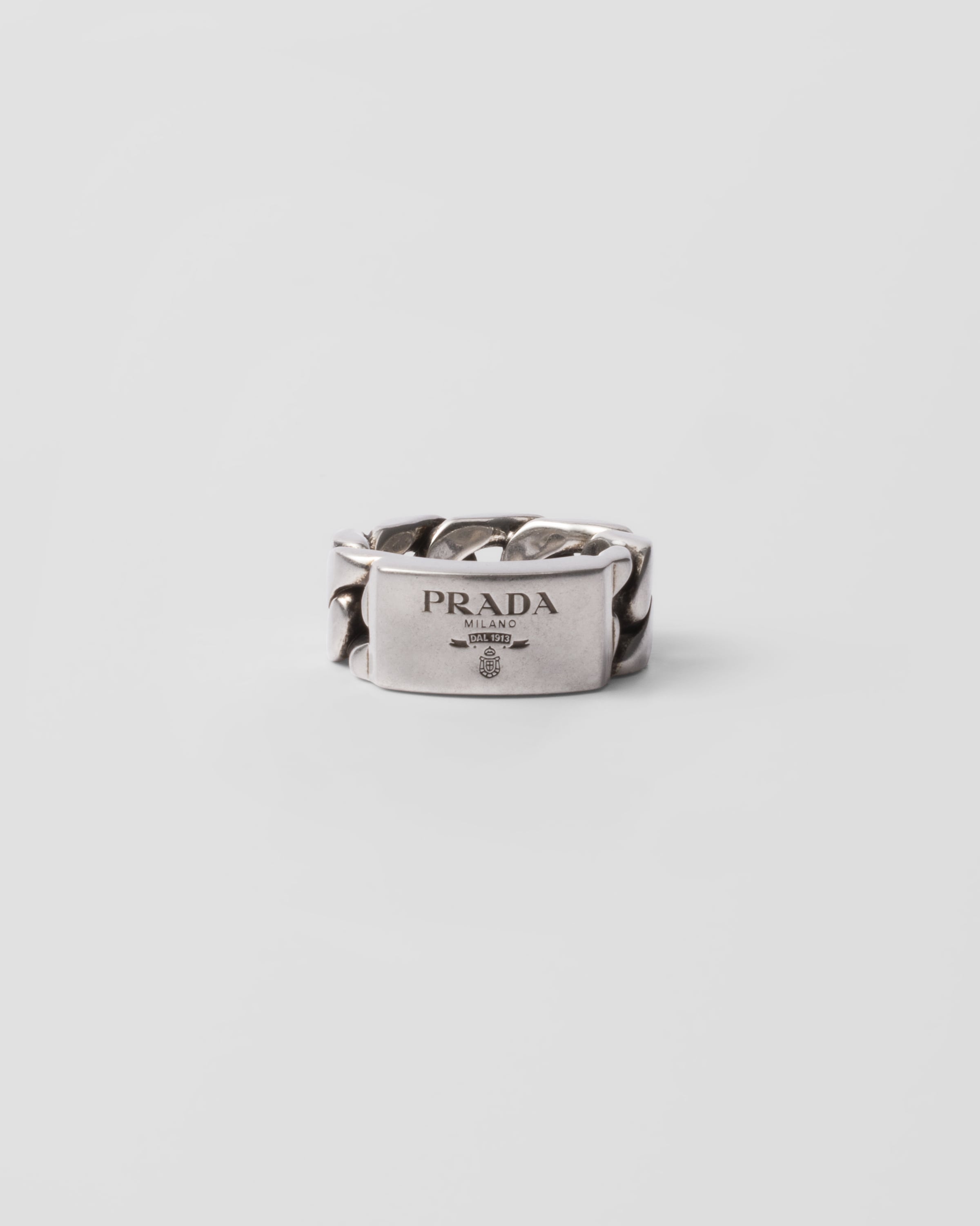 Prada Silver Chain Ring, Man, Antiqued Silver, Size