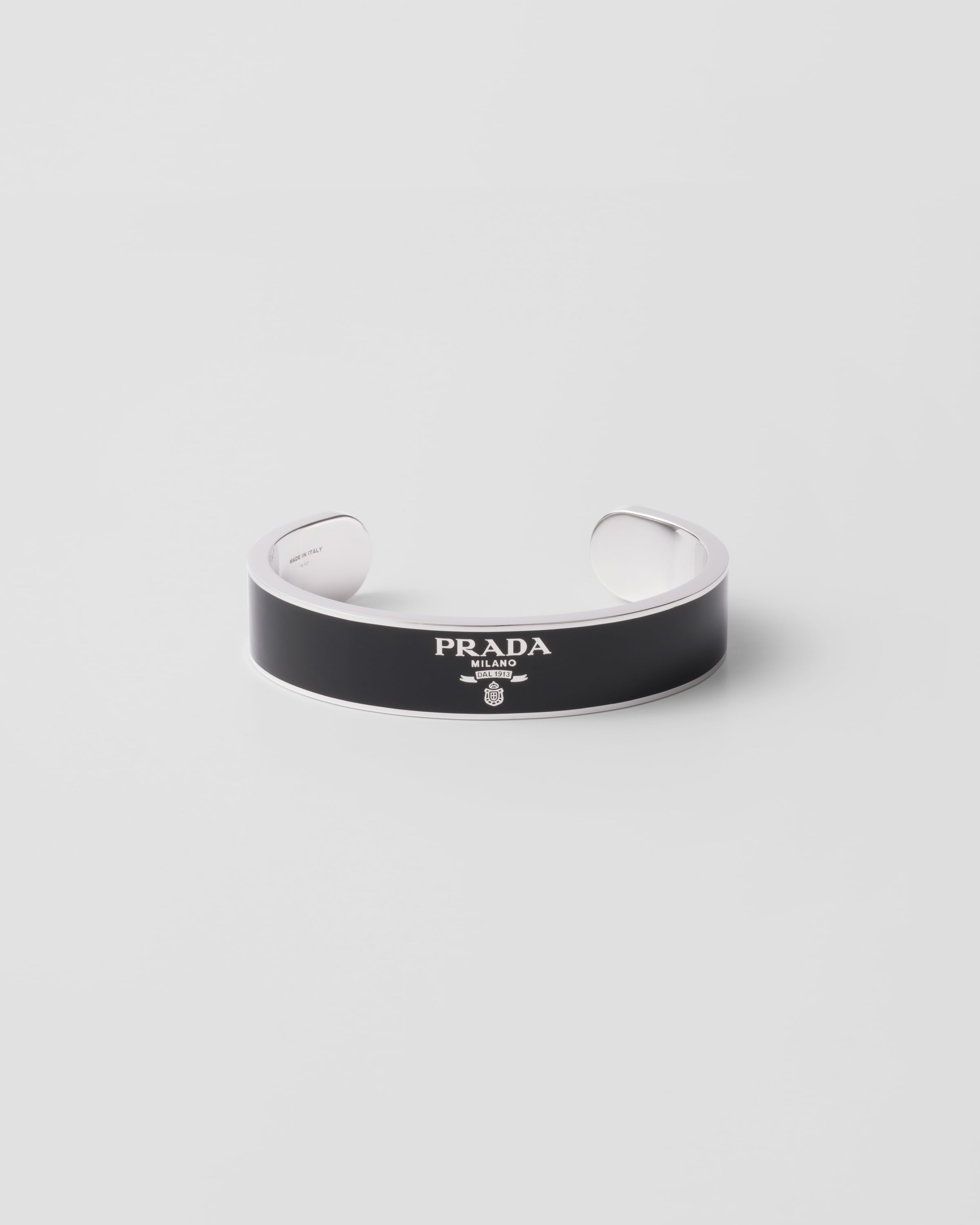 Prada Silver Bangle Bracelet, Man, Black, Size L