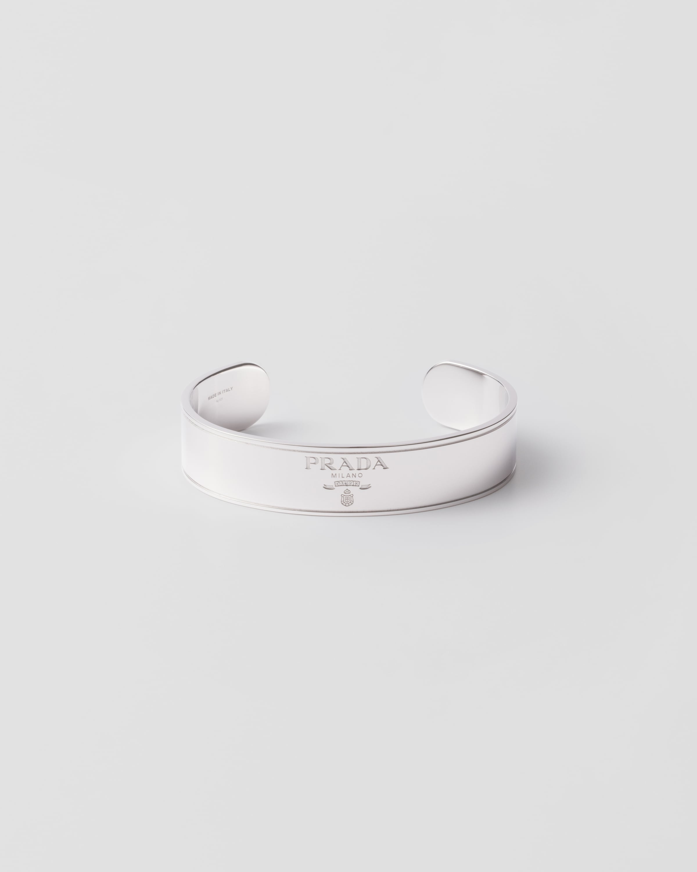 Prada Logo Jewels Cuff Bracelet, Man, Silver, Size L
