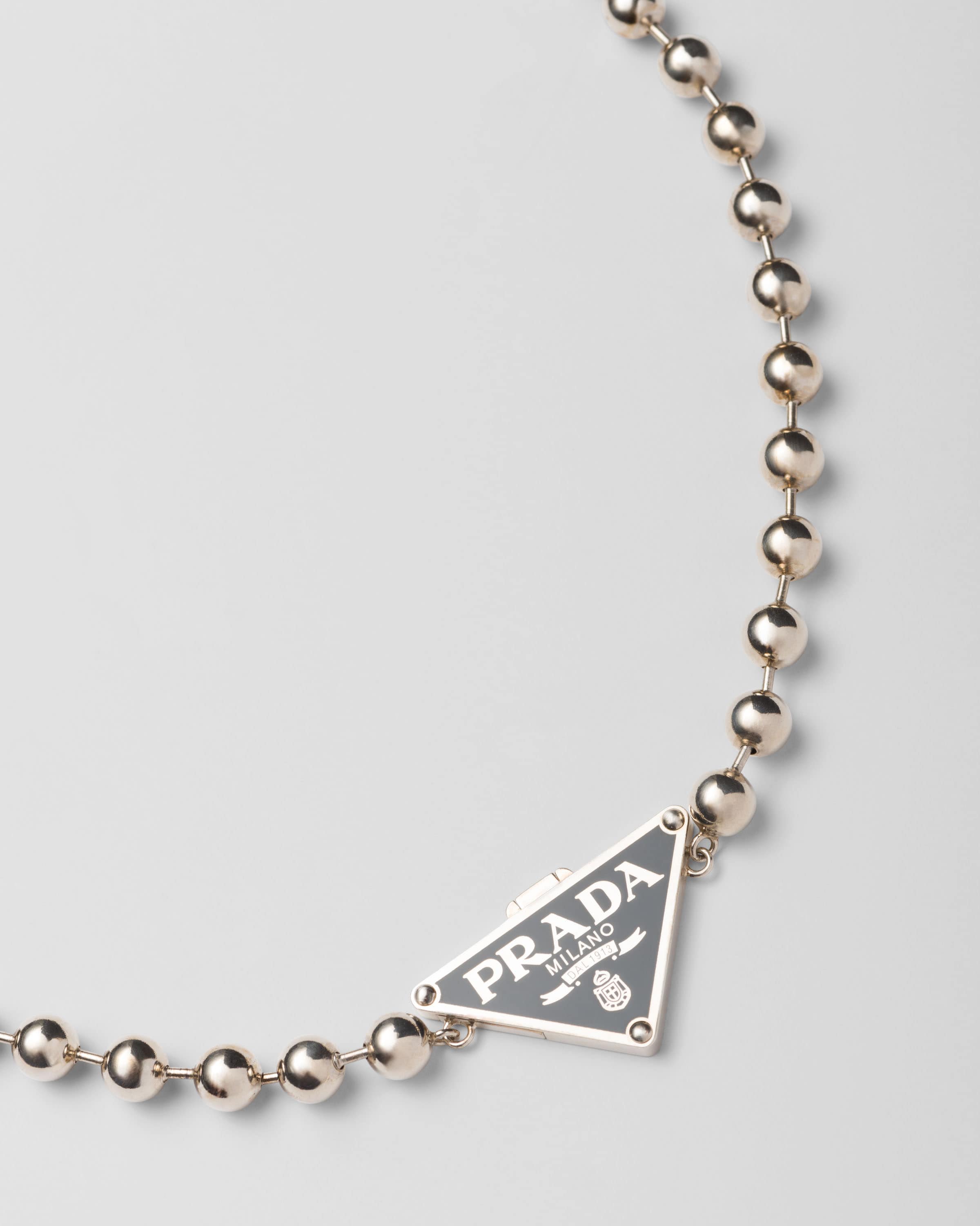 Shop Prada Ball Smalto Jewels Necklace In Black/steel