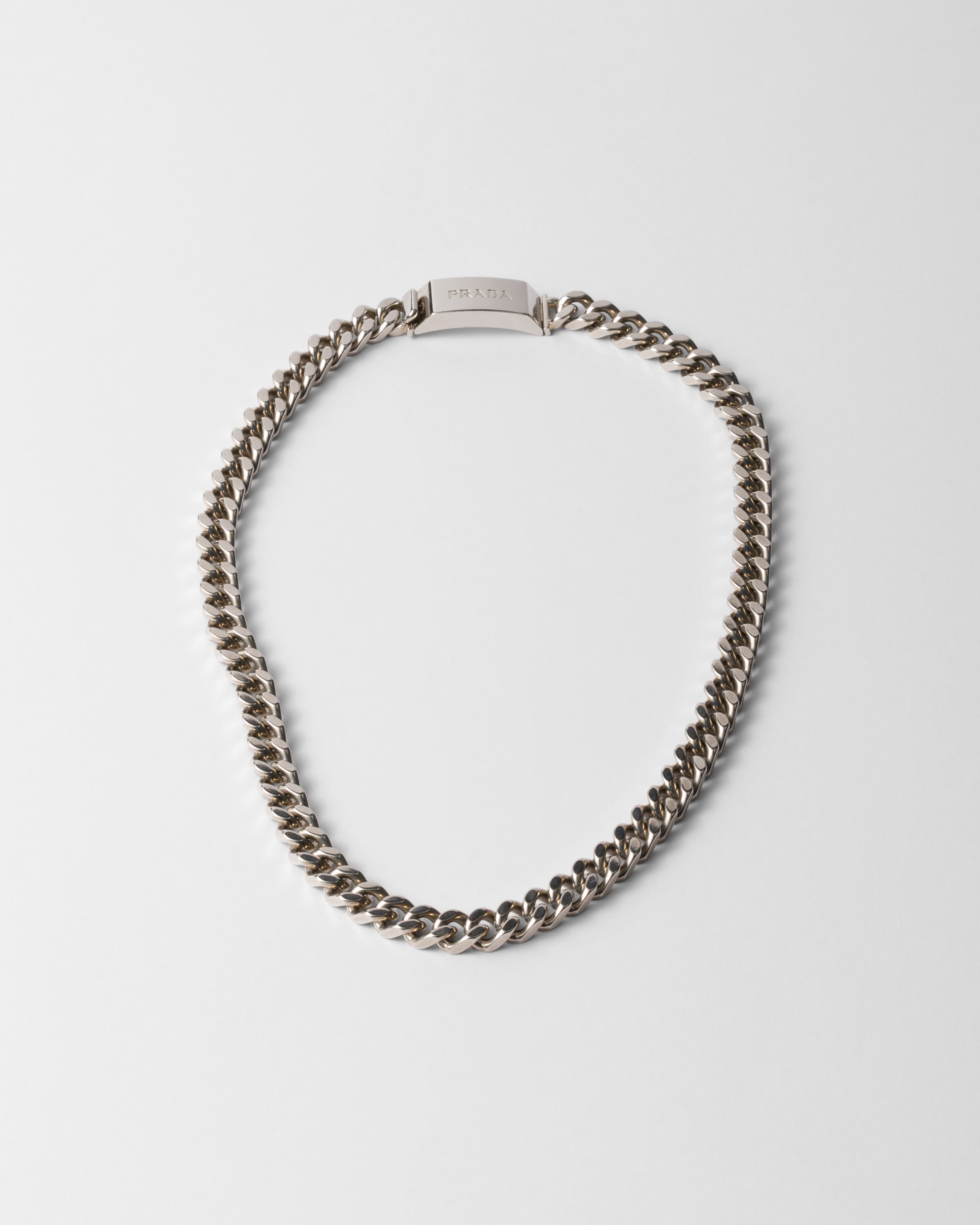 Prada Silver Chain Necklace In Antiqued Silver