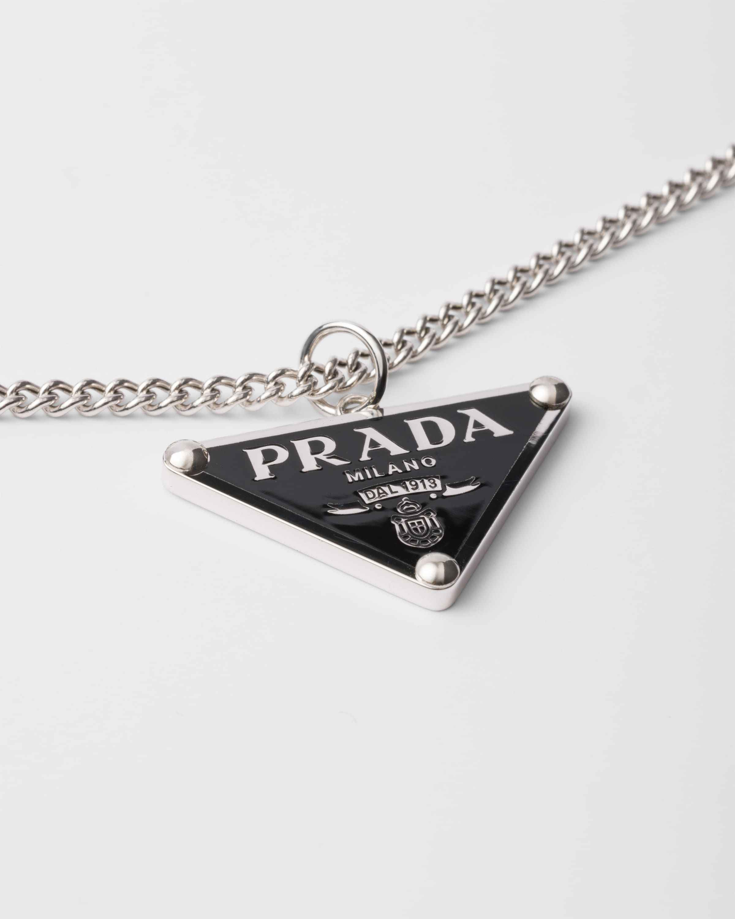 Prada Silver Pendant Necklace In Black
