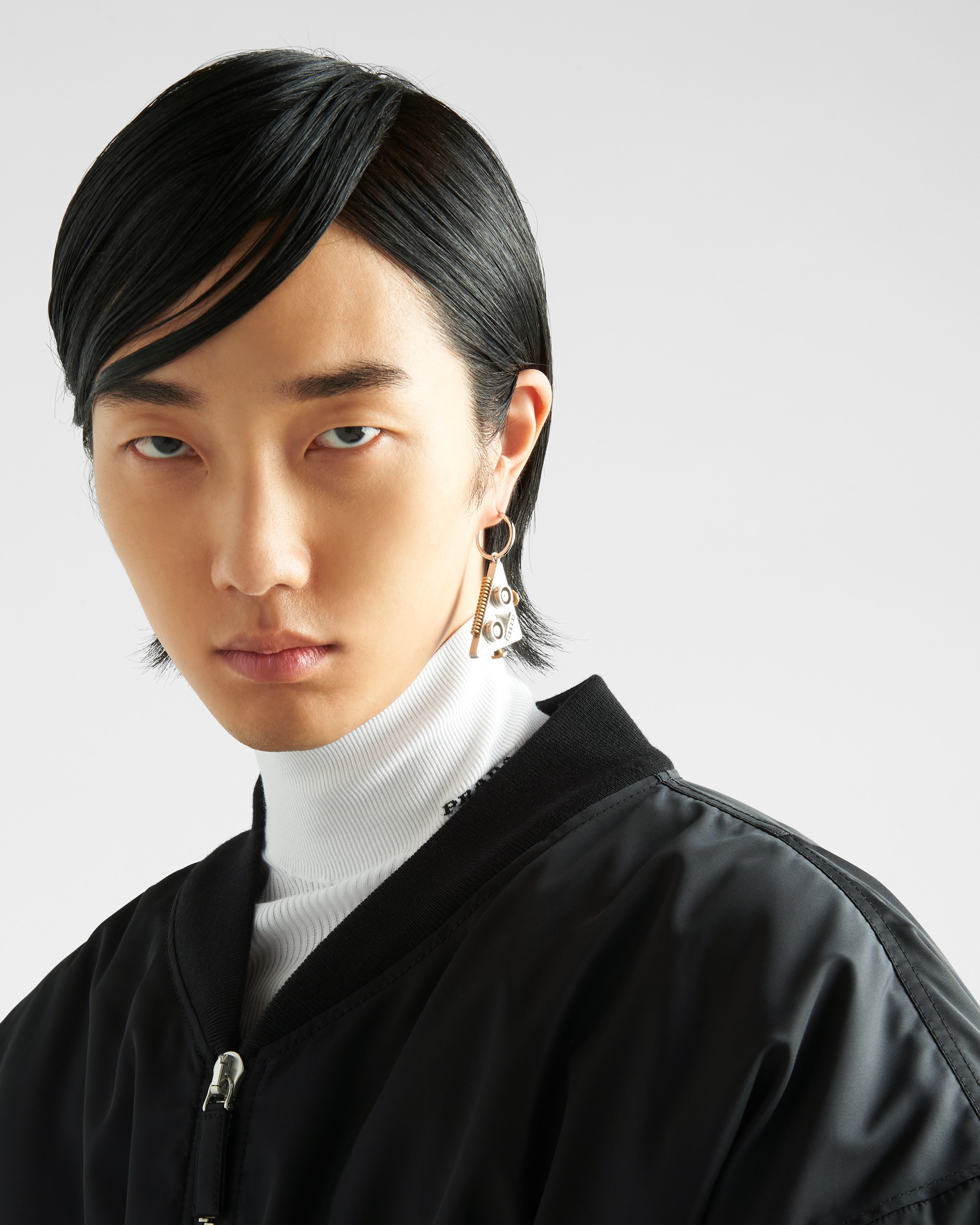 Silver Left Earring With Robot Jewels Pendant | PRADA