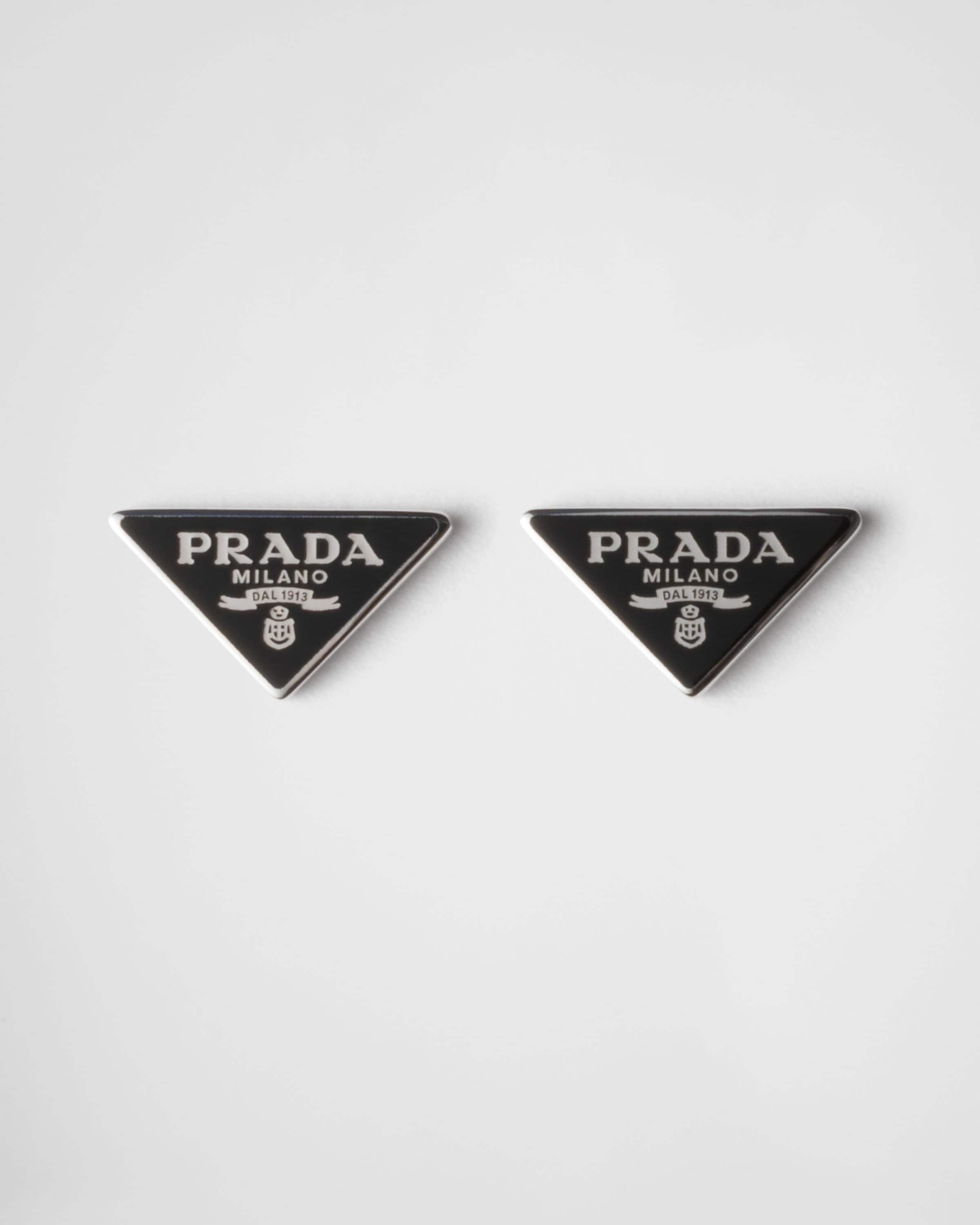 Prada Enameled Silver Earrings In Black