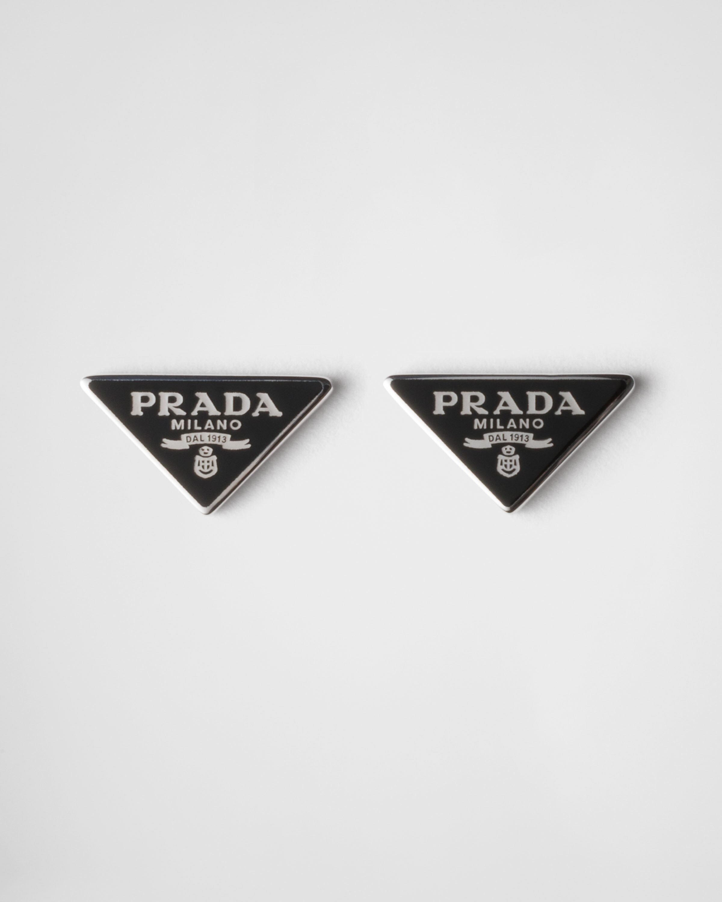 Prada Enameled Silver Earrings, Man, Black