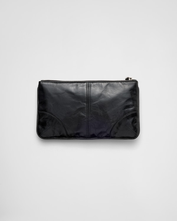 Leather zipper pouch - Black Leather zipper pouch - Black