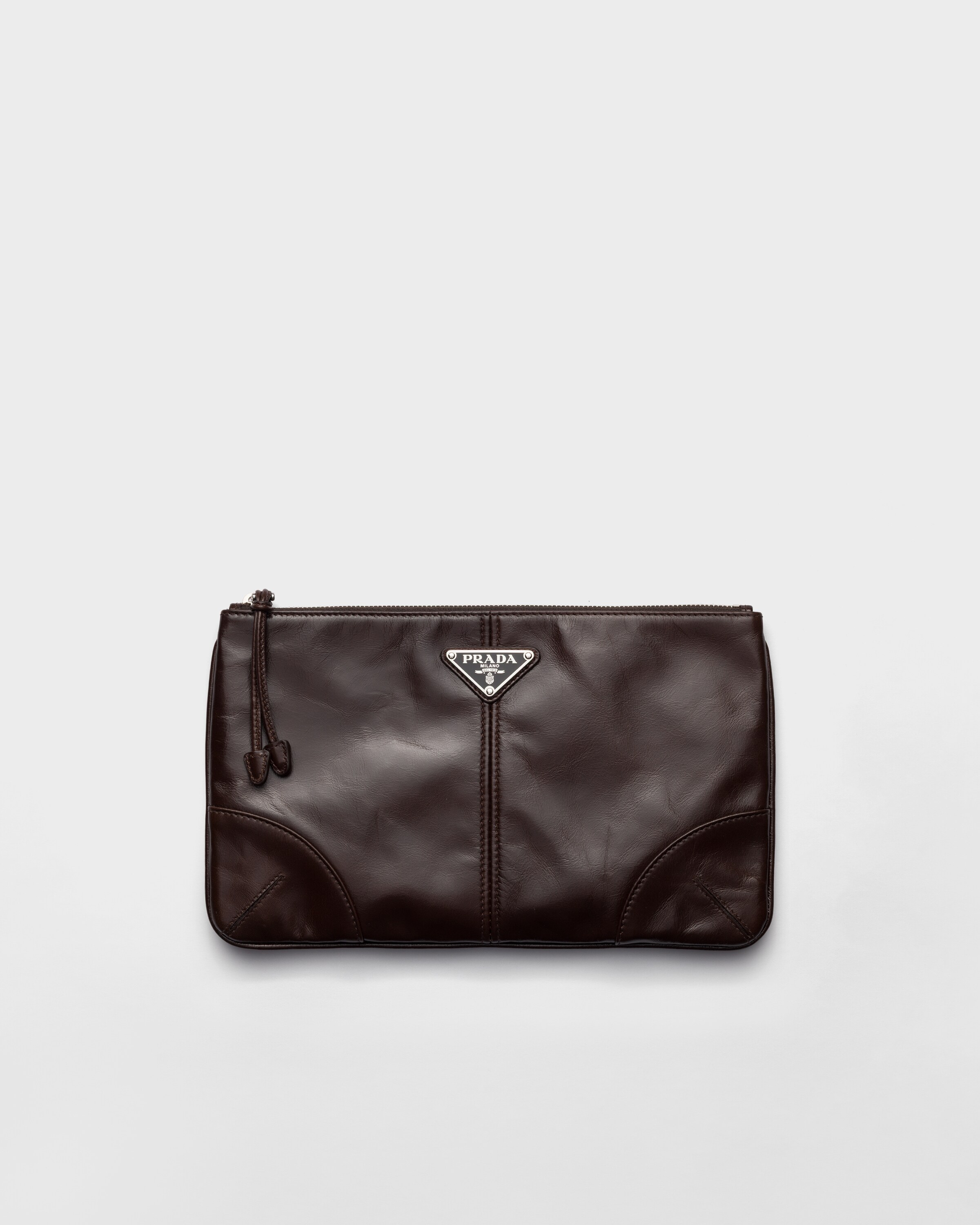 Prada Leather Pouch, Man, Dark Brown