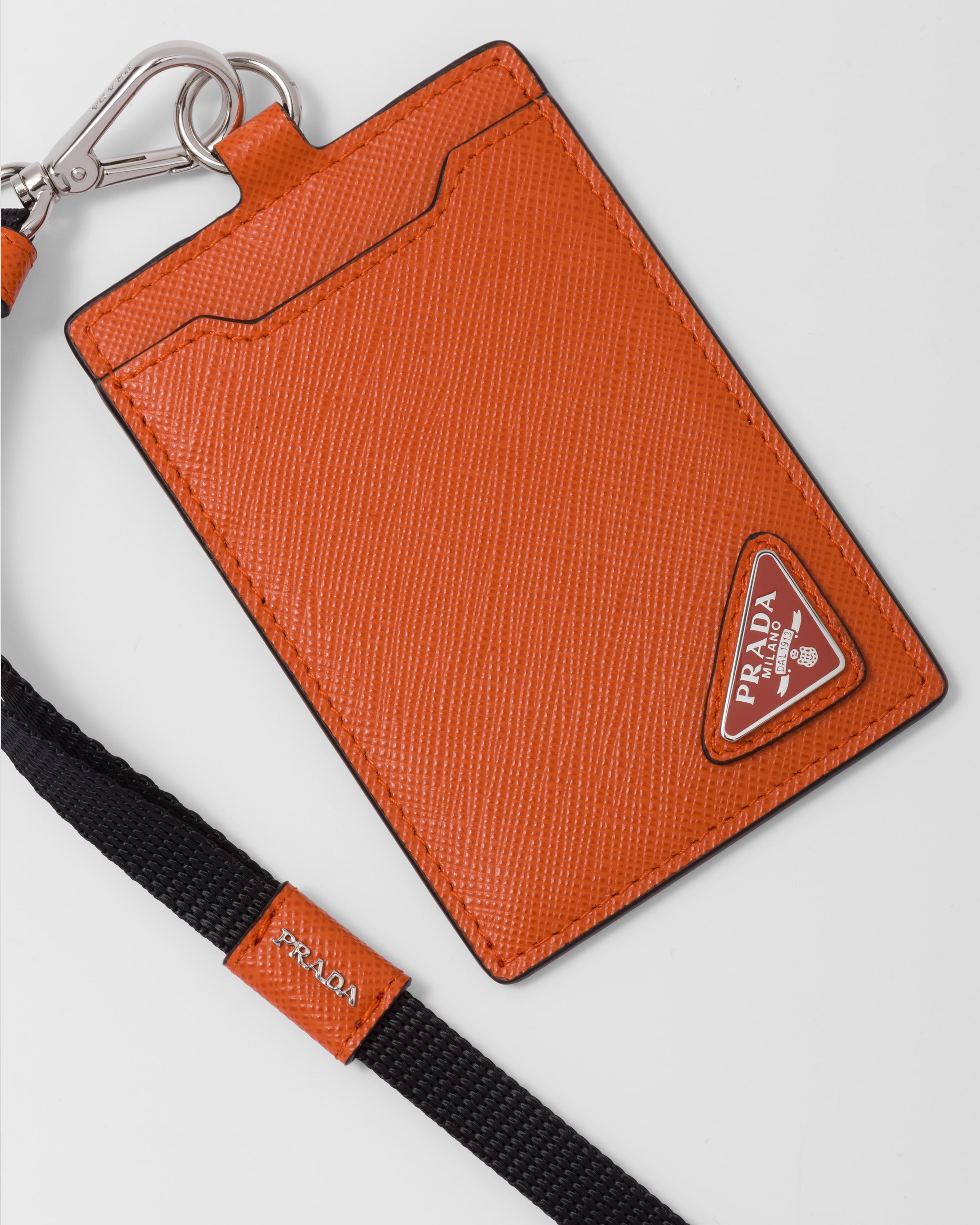 Papaya Saffiano leather badge holder Prada