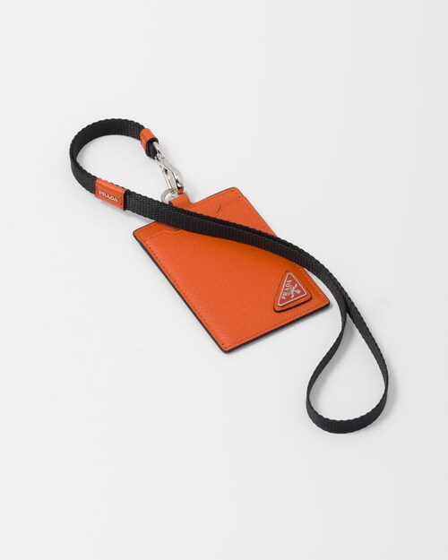 Papaya Saffiano leather badge holder Prada