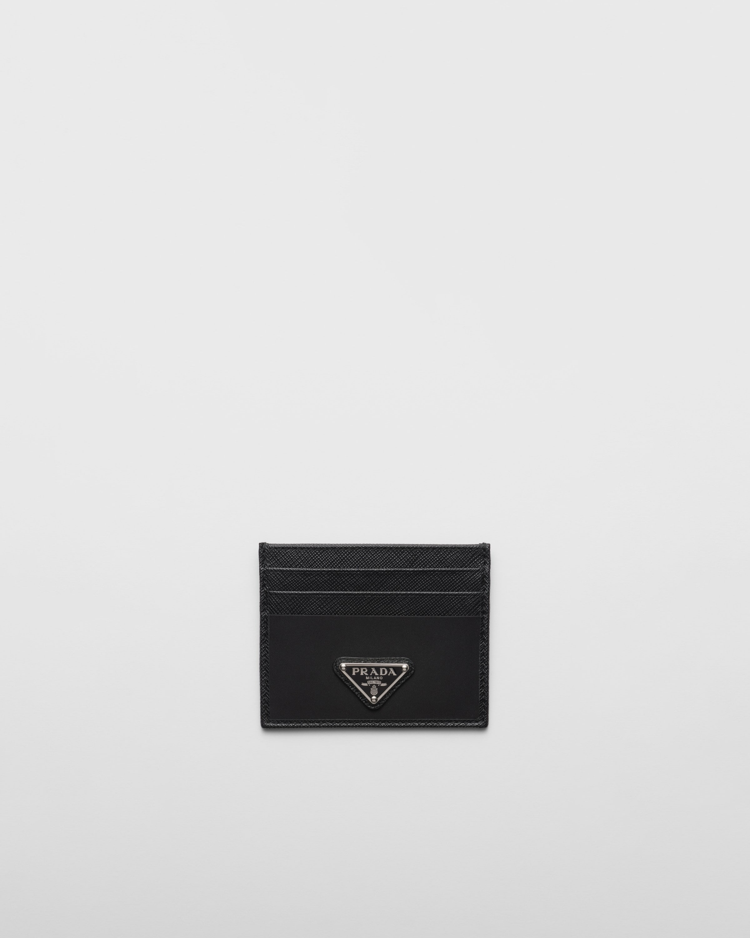 Prada Re-nylon And Saffiano Leather Card Holder In F0002 Nero