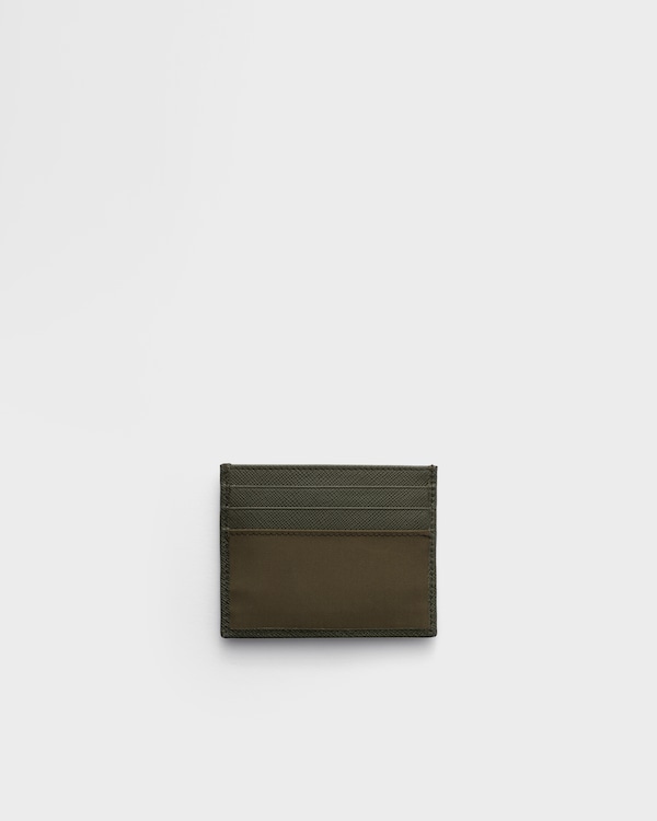 Re-Nylon and Saffiano leather card holder - Forest Re-Nylon and Saffiano leather card holder - Forest