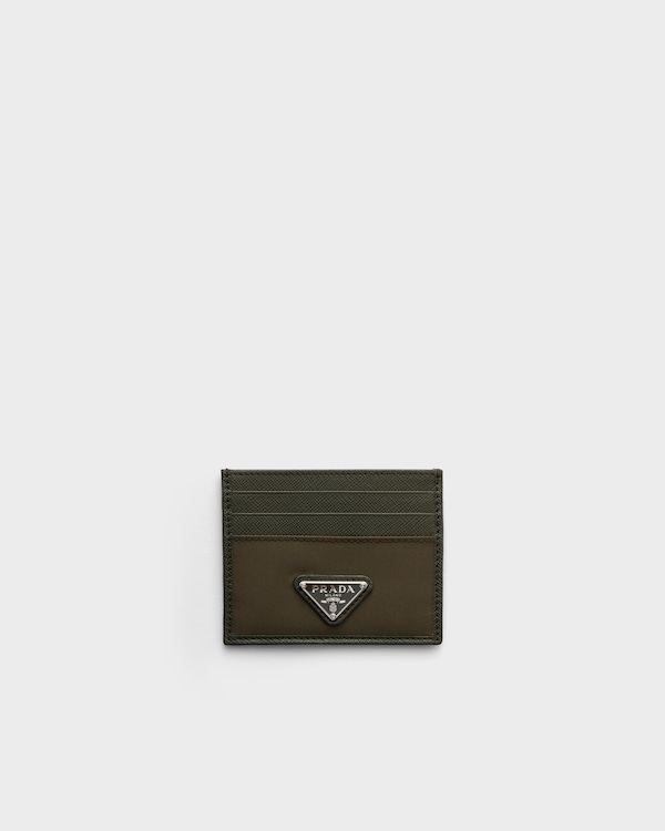 Re-Nylon and Saffiano leather card holder - Forest Re-Nylon and Saffiano leather card holder - Forest