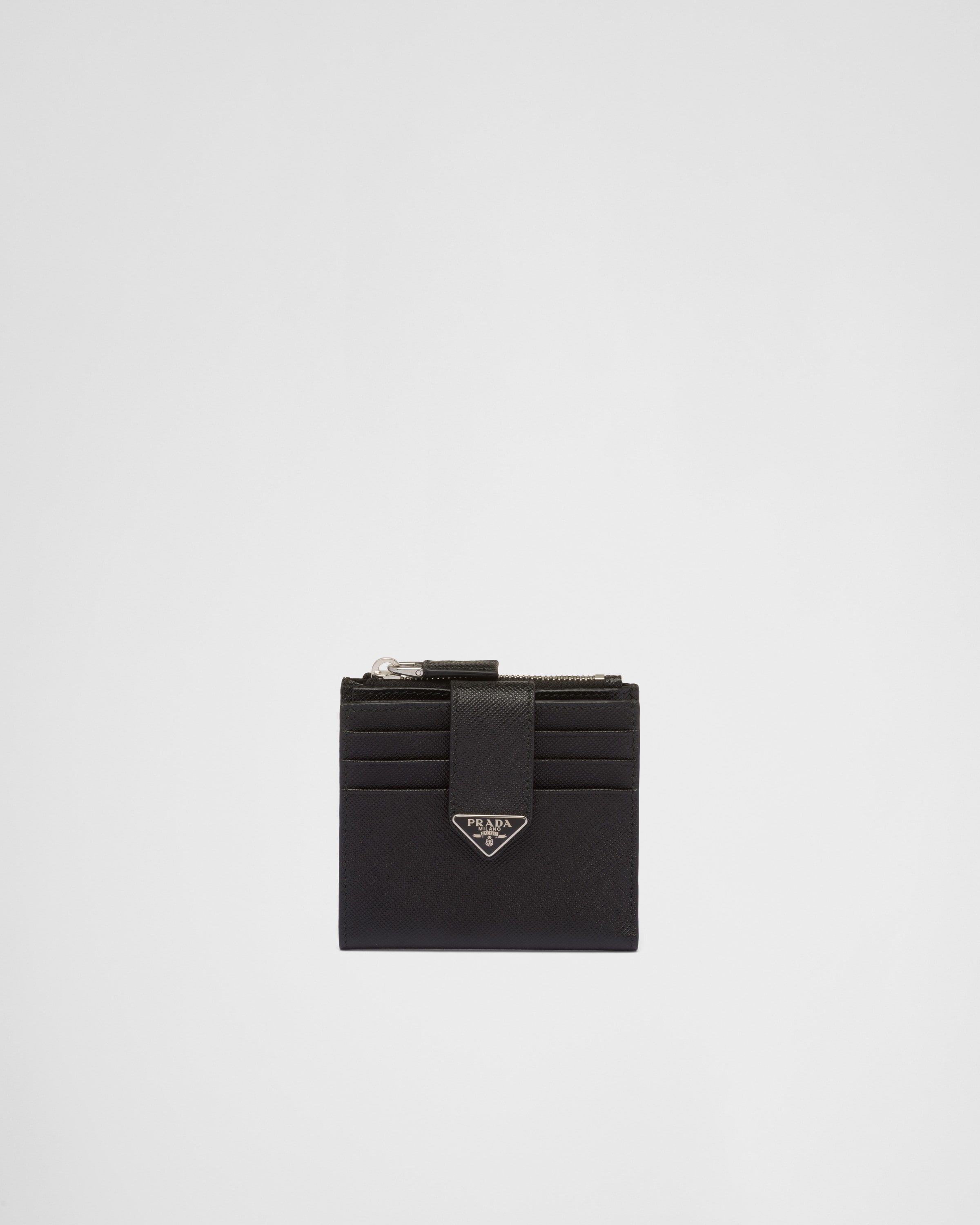 Prada Saffiano And Leather Card Holder In Black