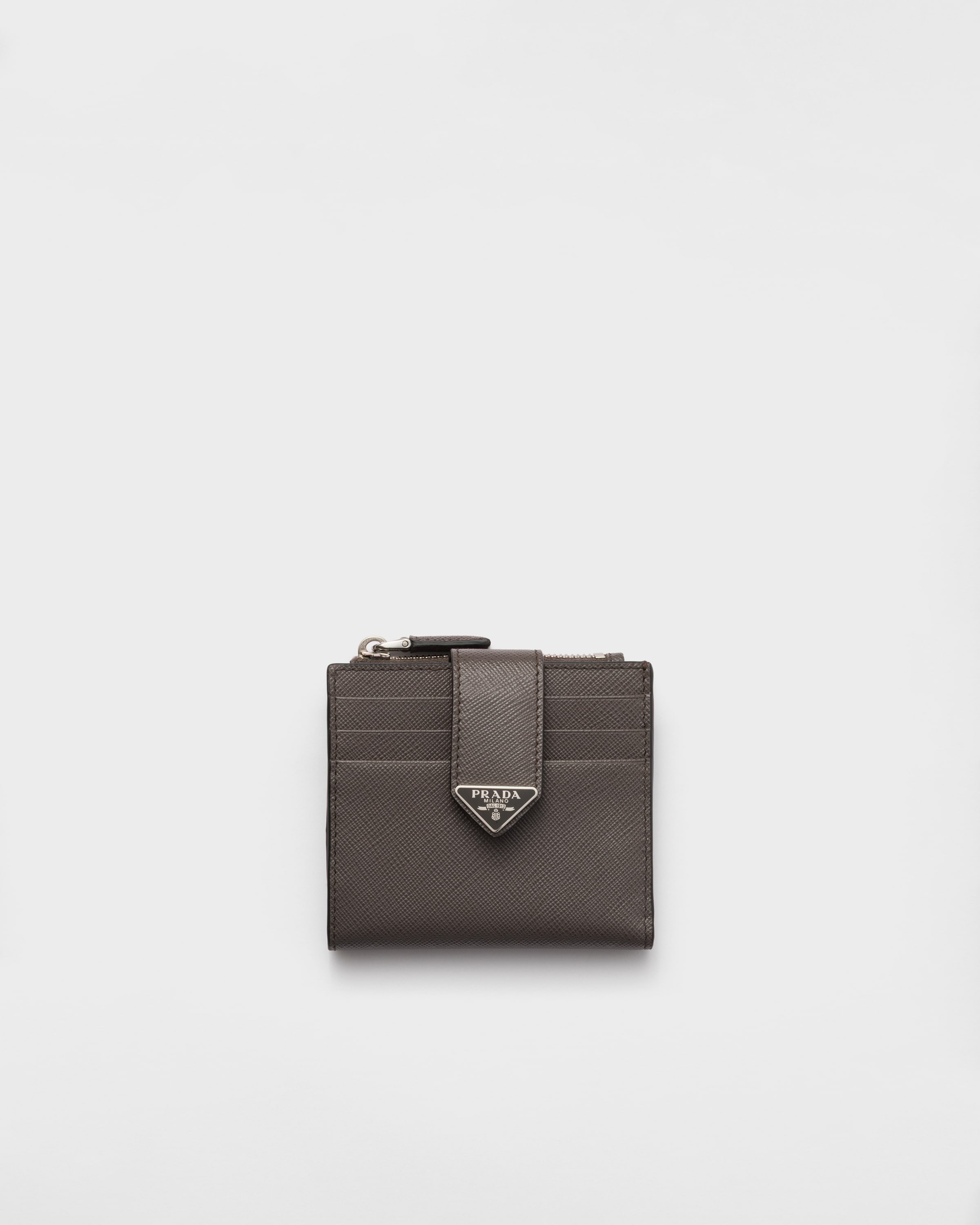 Smoky Gray Saffiano Leather Card Holder | PRADA