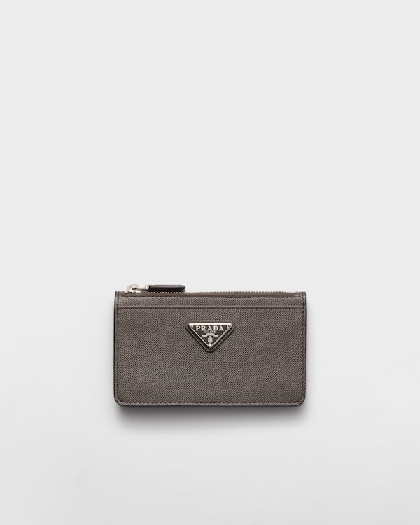 ブラック Re-Nylon xサフィアーノレザー カードケース | PRADA