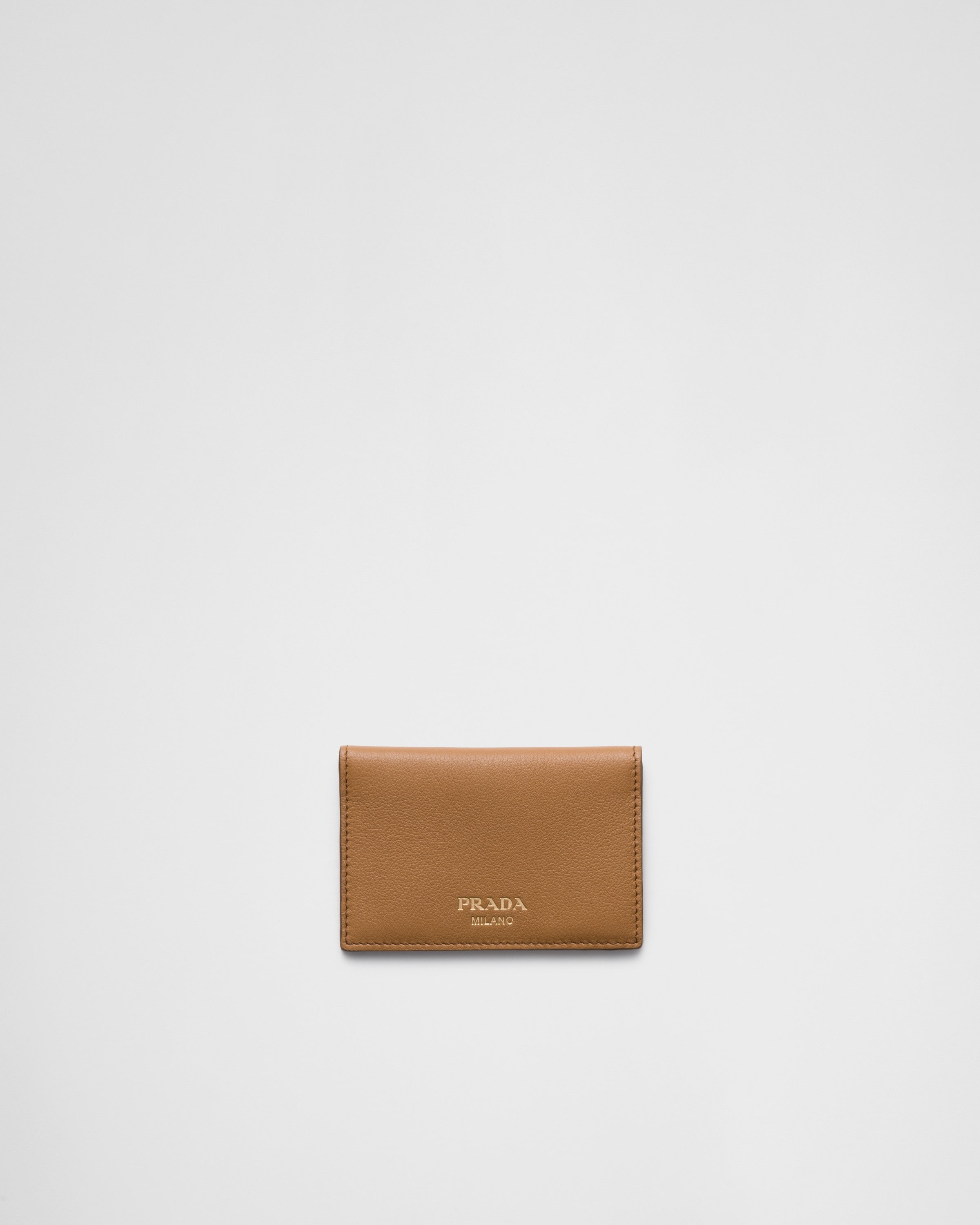 Prada Leather Card Holder In Caramel