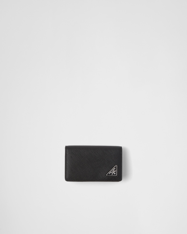 ブラック Re-Nylon xサフィアーノレザー カードケース | PRADA