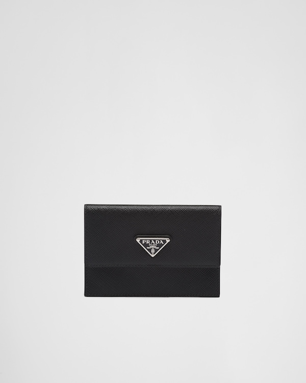 新作ウエア Saffiano Black leather PRADA | holder card 小物