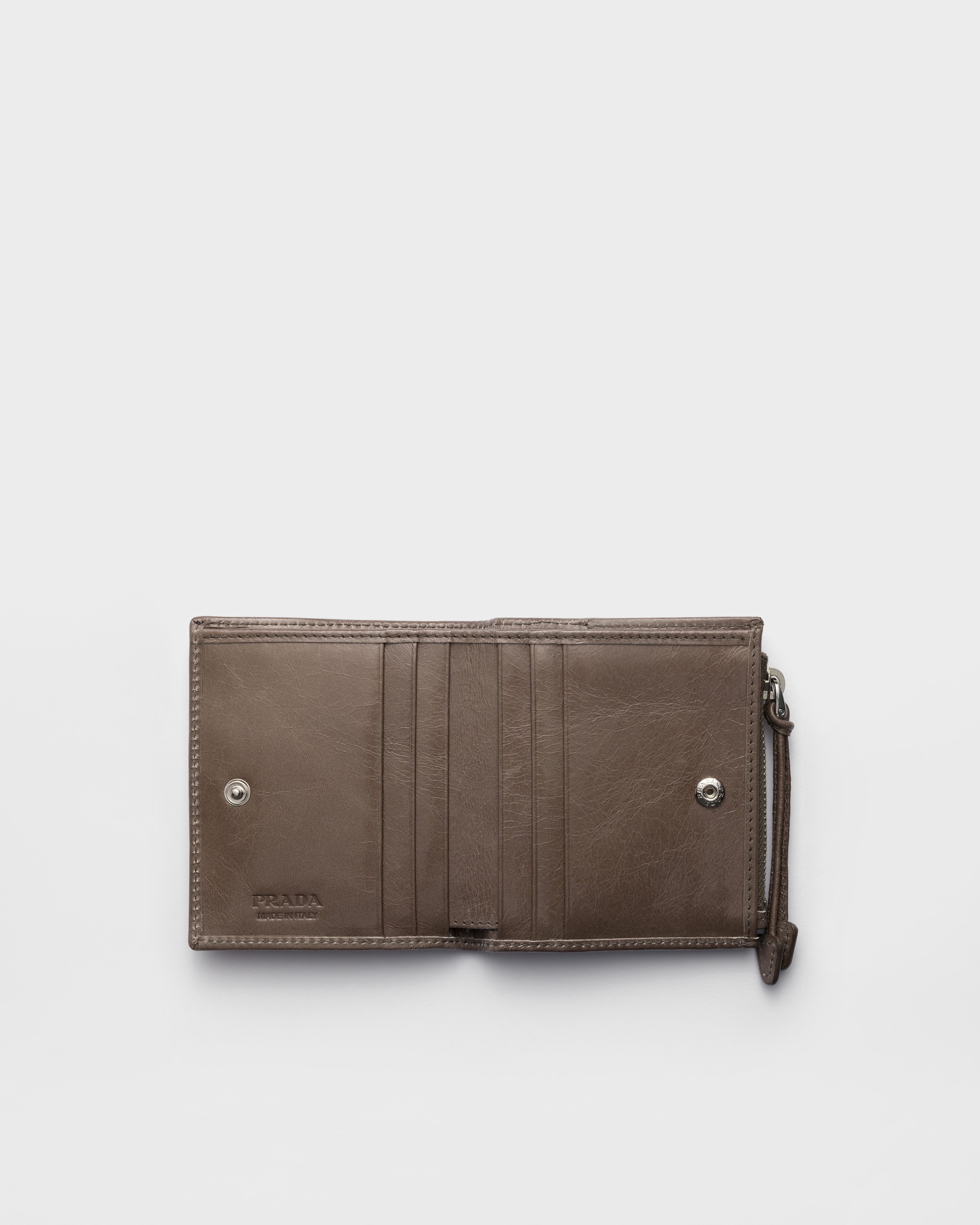 Clay Grey Small leather wallet | PRADA - United States