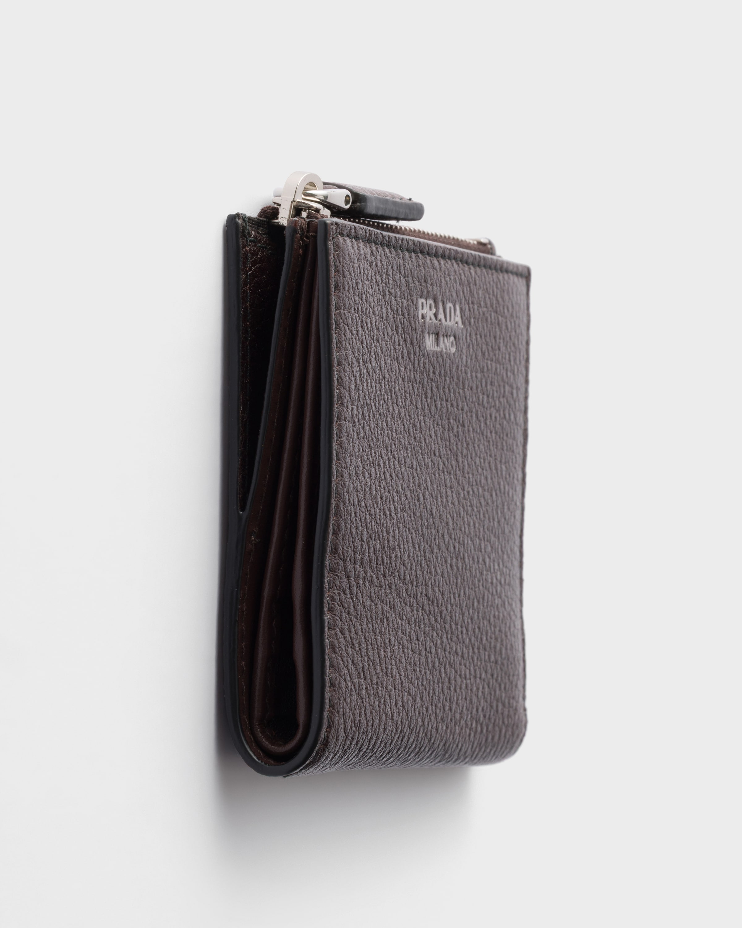 Brown Small Leather Wallet | PRADA - Japan