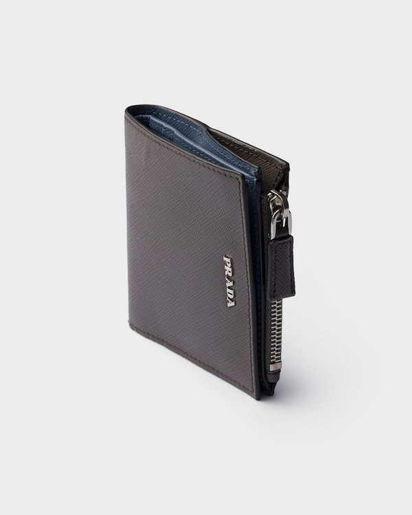 Small Saffiano leather wallet - Smoke/Aviation Blue Small Saffiano leather wallet - Smoke/Aviation Blue