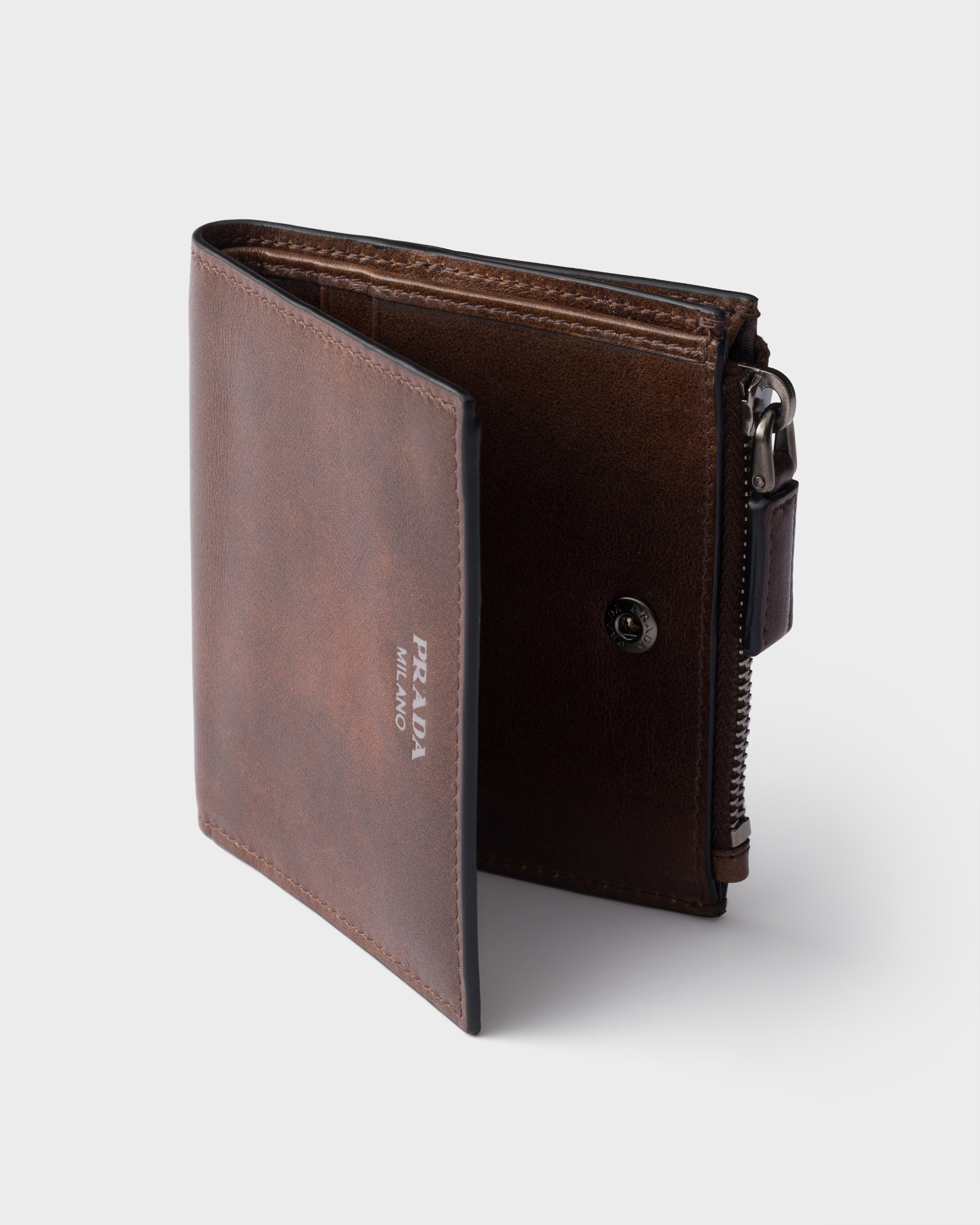 Cocoa Brown Small Leather Wallet | PRADA - United States