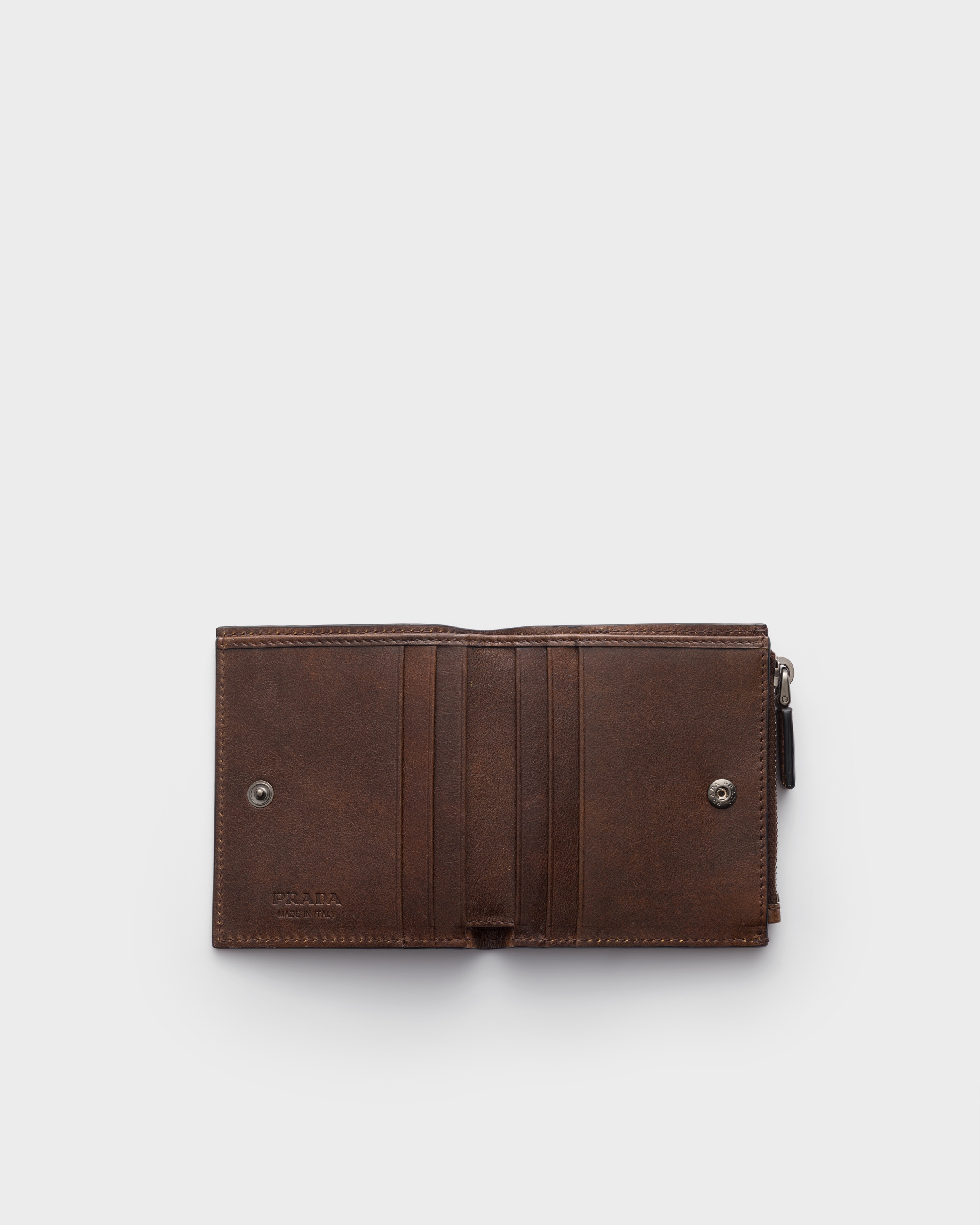 Cocoa Brown Small Leather Wallet | PRADA - United States