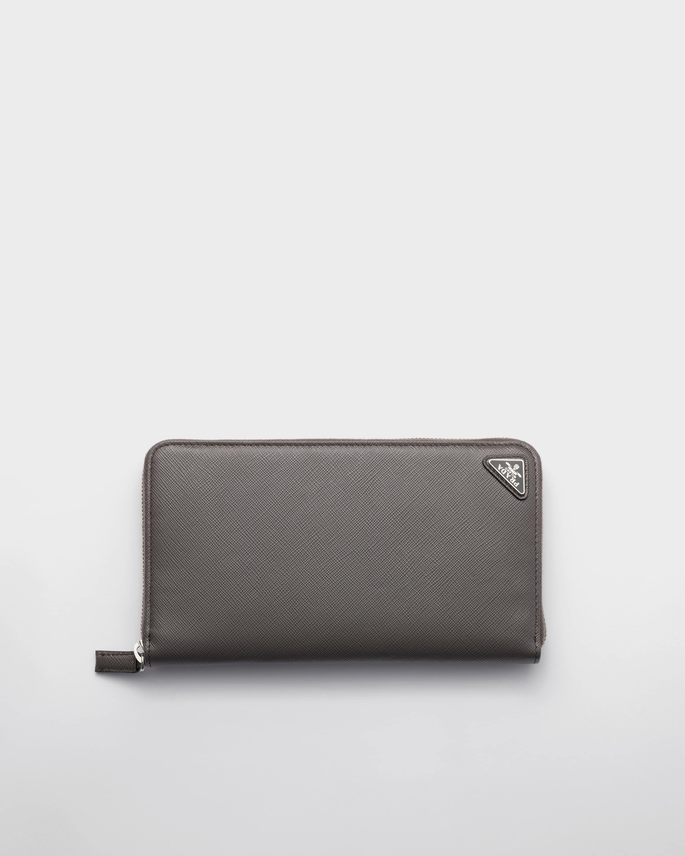 Smoky Gray Saffiano leather zip around wallet | PRADA