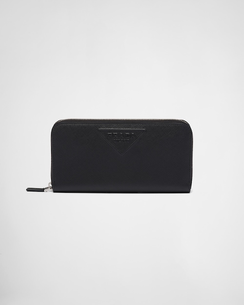 ブラック サフィアーノエンボスレザー ジップアラウンド長財布 | Prada