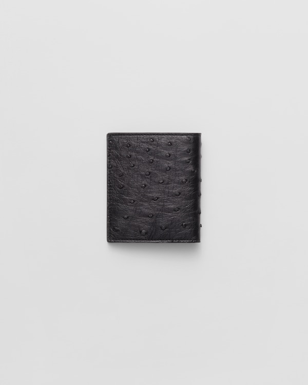Ostrich Leather Wallet - Black Ostrich Leather Wallet - Black