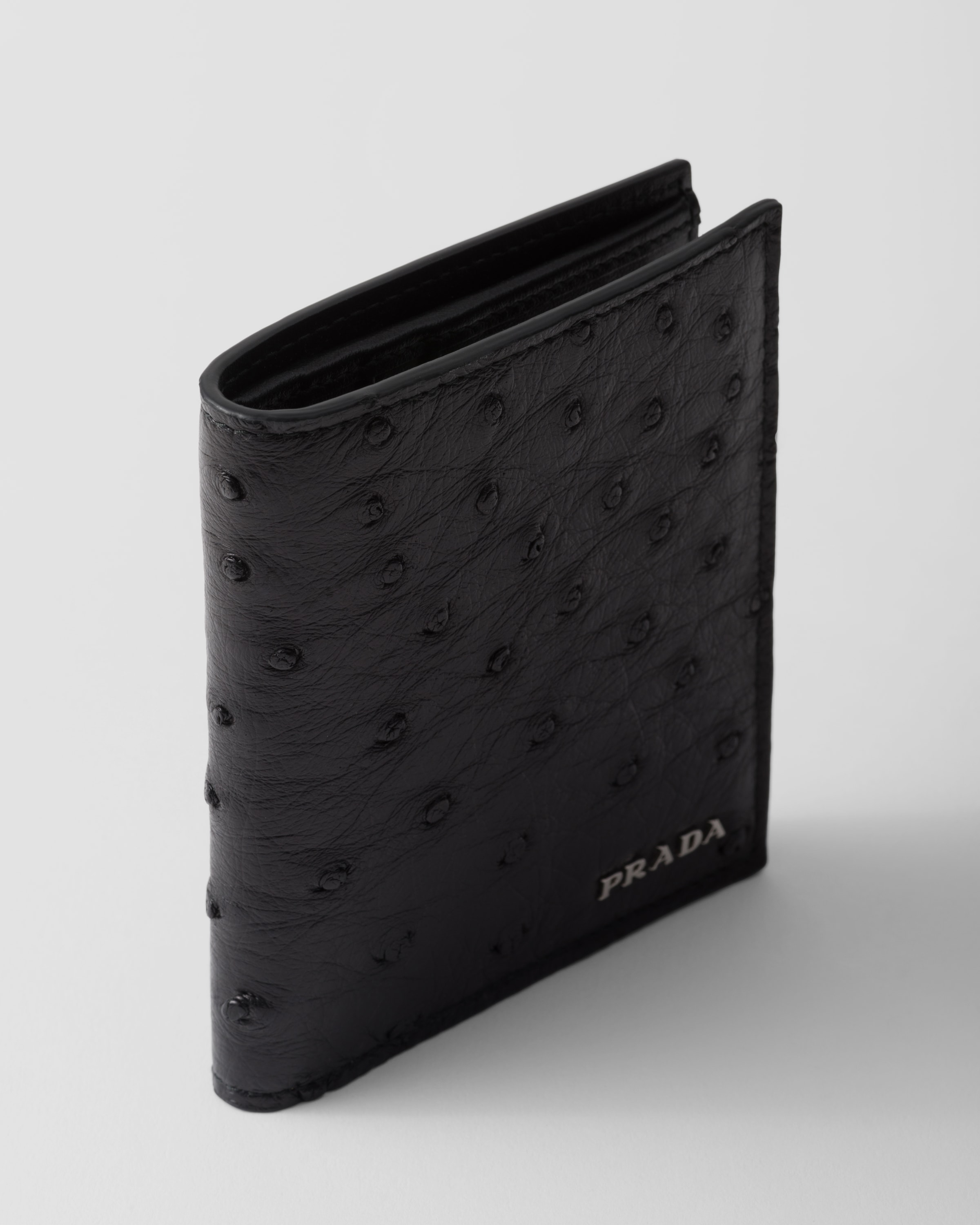 Black Ostrich Leather Wallet | PRADA